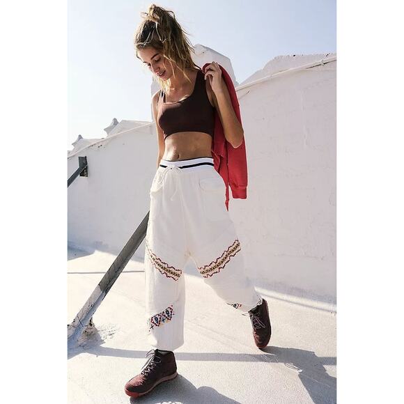 New Free People Crystal Sports Embroidered Harem Jogger Pants $198 LARGE White - Picture 2 of 7